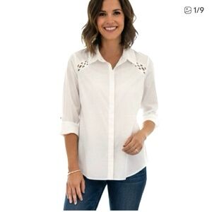 Waverly Way Chic White Tie-Back Button-Down Blouse - Size M